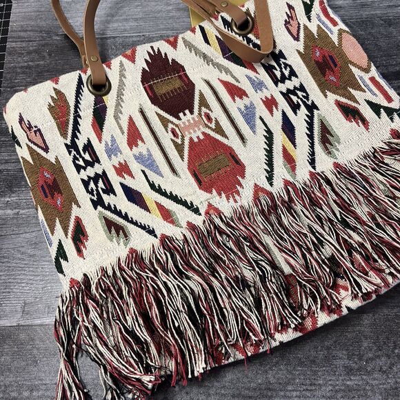 Ray L A Boho TapestryTote Bag Fringe Woven Tapestry Large Shoulder Purse - Picture 6 of 9